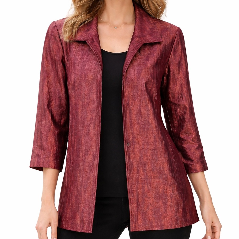 Chicos Maroon Open Textured Sheen Jacket